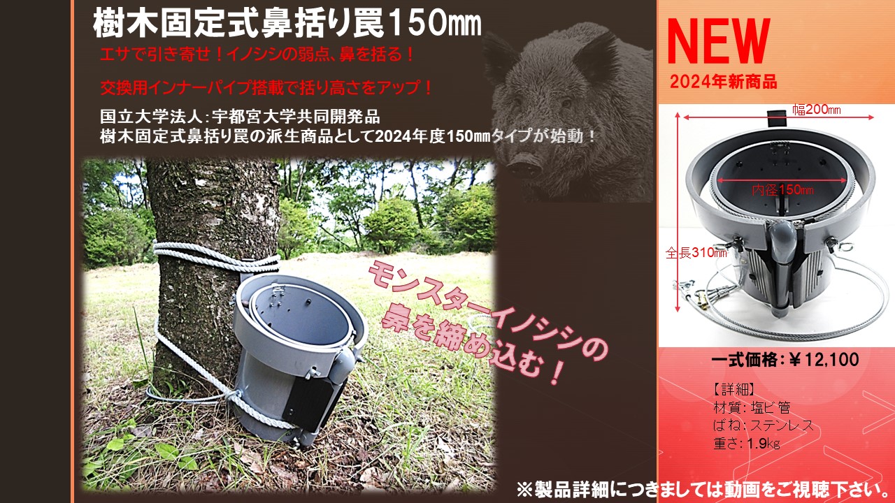 くくり罠の鎌田スプリング｜ NEW【樹木固定式鼻括り罠150㎜】台数限定 